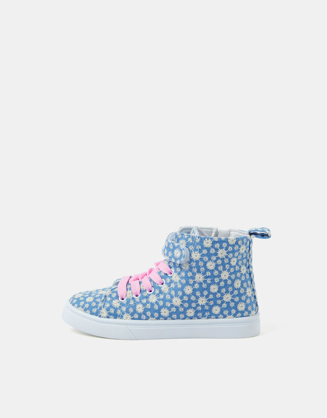 Girls Floral Broderie High Top Trainers, Blue (BLUE), large