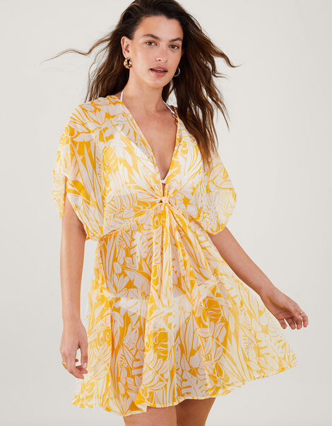 Leaf Print Kaftan, Yellow (YELLOW), large