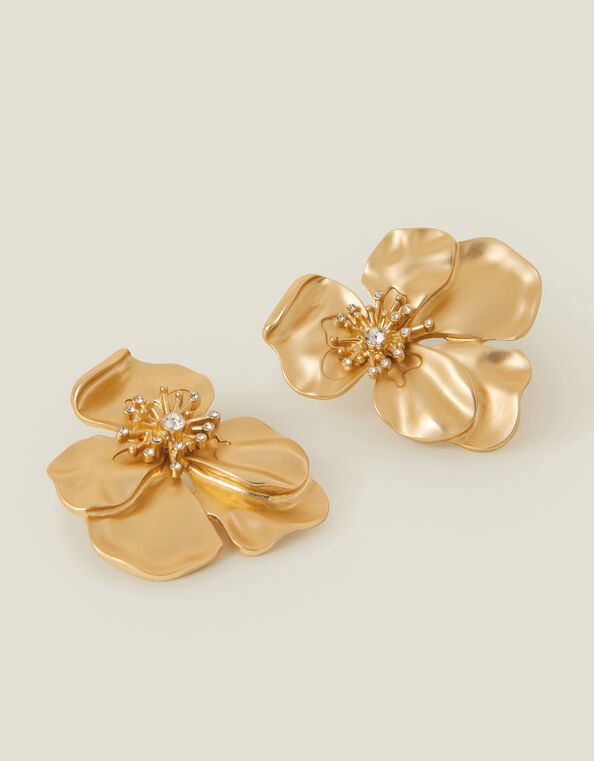 Statement Diamante Flower Stud Earrings, , large