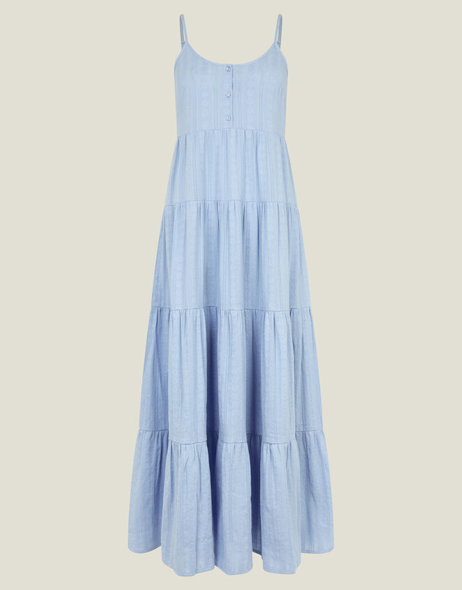 Daisy Jacquard Strappy Tiered Maxi Dress, Blue (BLUE), large