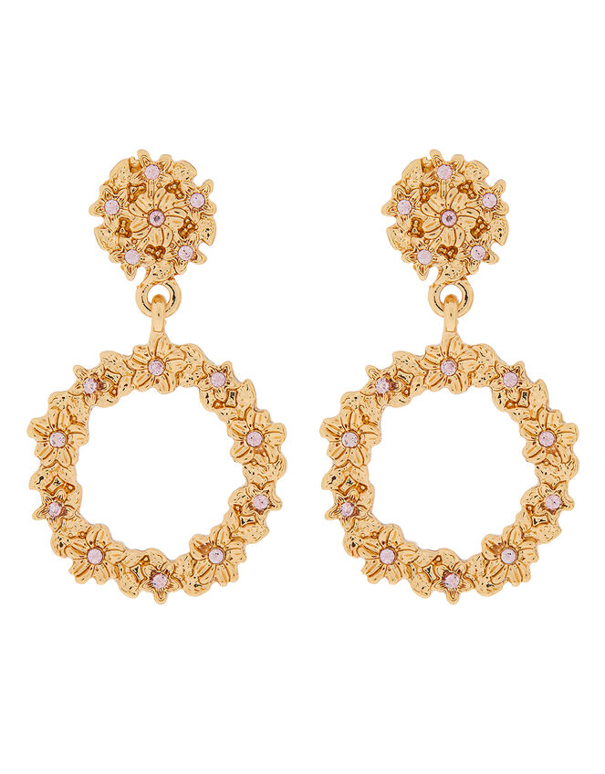 Textured Circle Doorknocker Earrings, Gold (GOLD), large