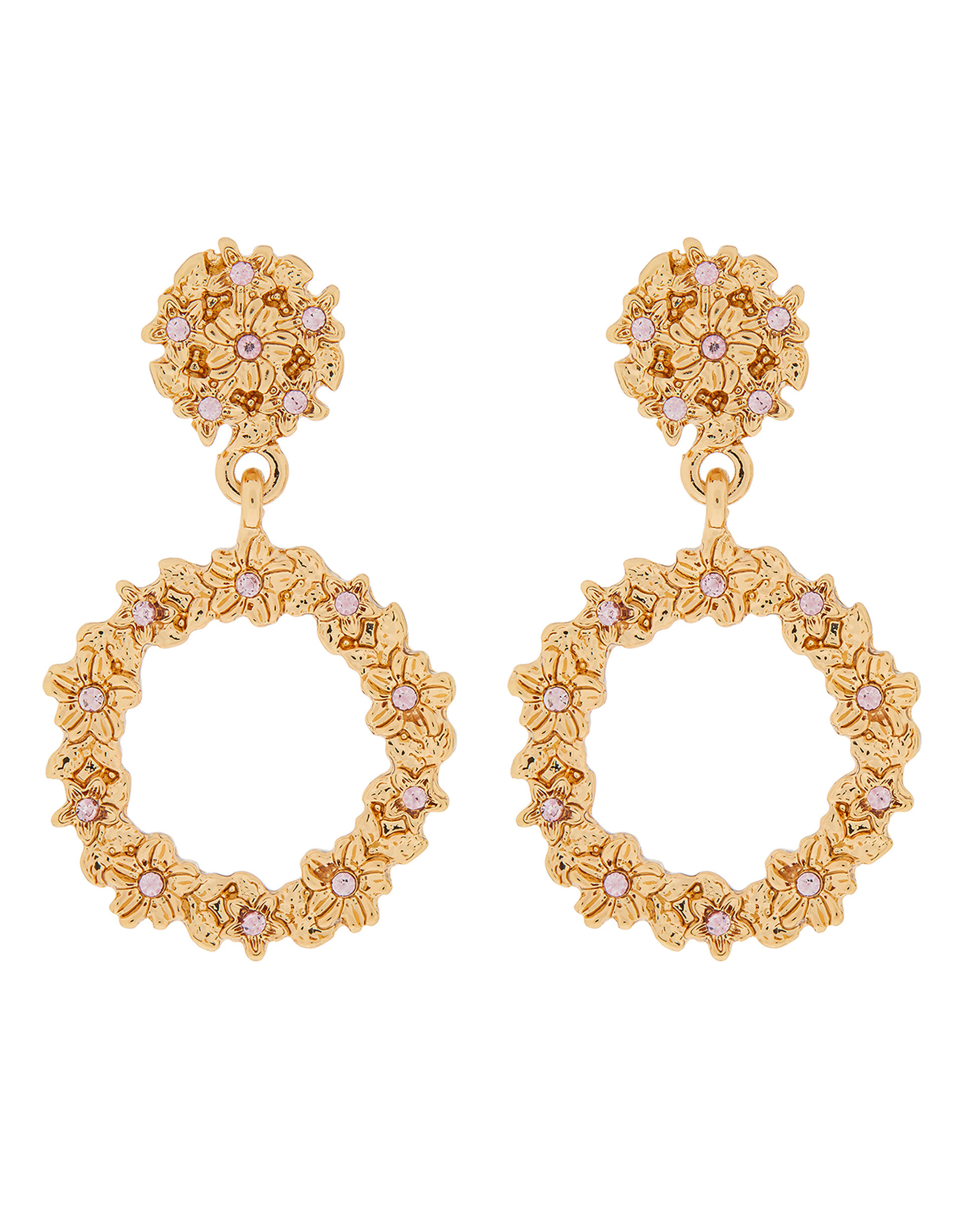 Textured Circle Doorknocker Earrings, Gold (GOLD), large