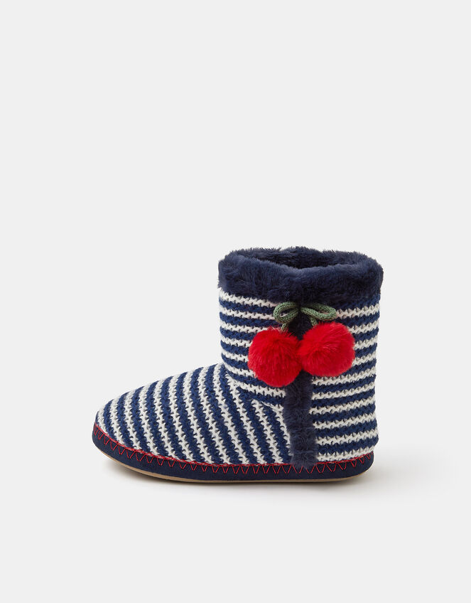 Cherry Stripe Slipper Boots, Blue (NAVY), large