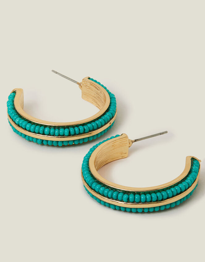Beaded Inlay Hoop Earrings, , large