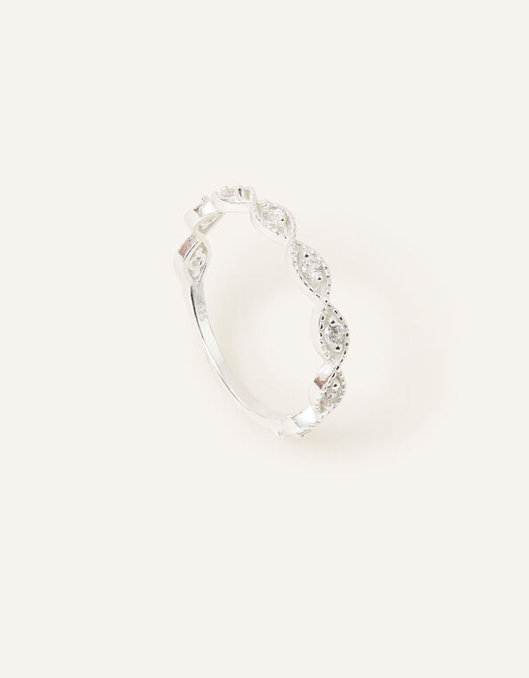 Sterling Silver Sparkle Weave Band Ring, White (ST CRYSTAL), large