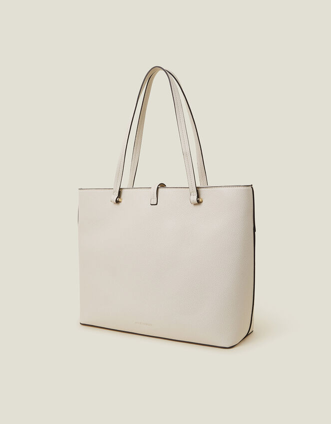 Large Faux Leather Tote Bag, Cream (CREAM), large