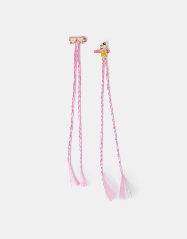 2-Pack Girls Faux Hair Plait Ice Cream Clips, , large