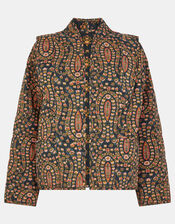 Floral Paisley Print Quilted Jacket, Black (BLACK), large