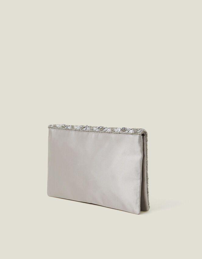Metallic Embellished Clutch Bag, Silver (SILVER), large