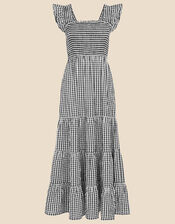 Gingham Tiered Dress, Black (BLACK WHITE), large
