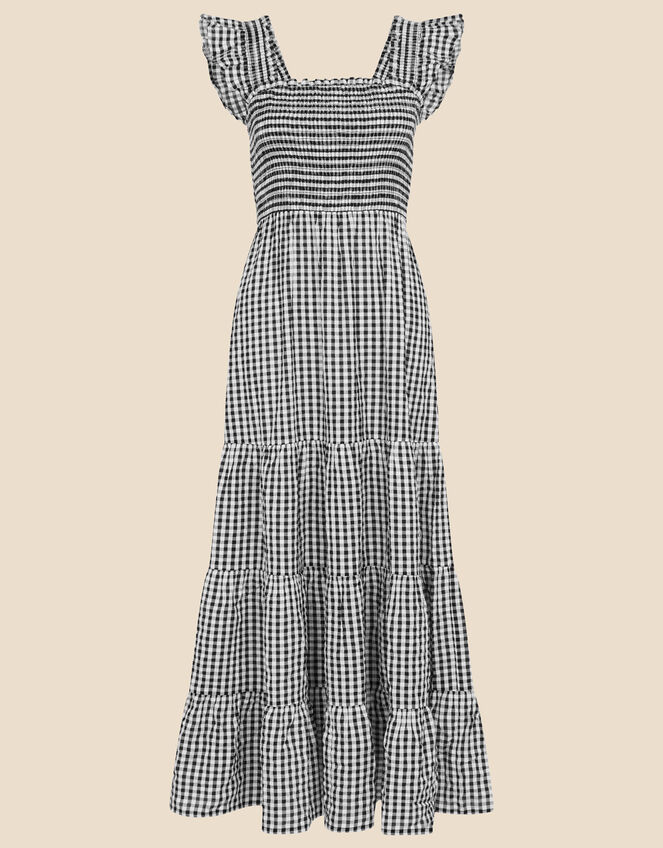 Gingham Tiered Dress, Black (BLACK WHITE), large