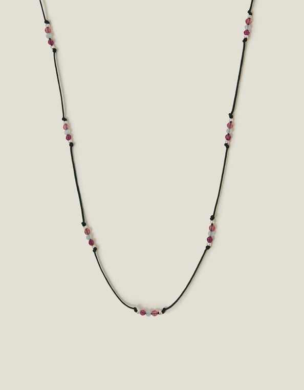 Sterling Silver-Plated Beaded Cord Station Necklace, , large