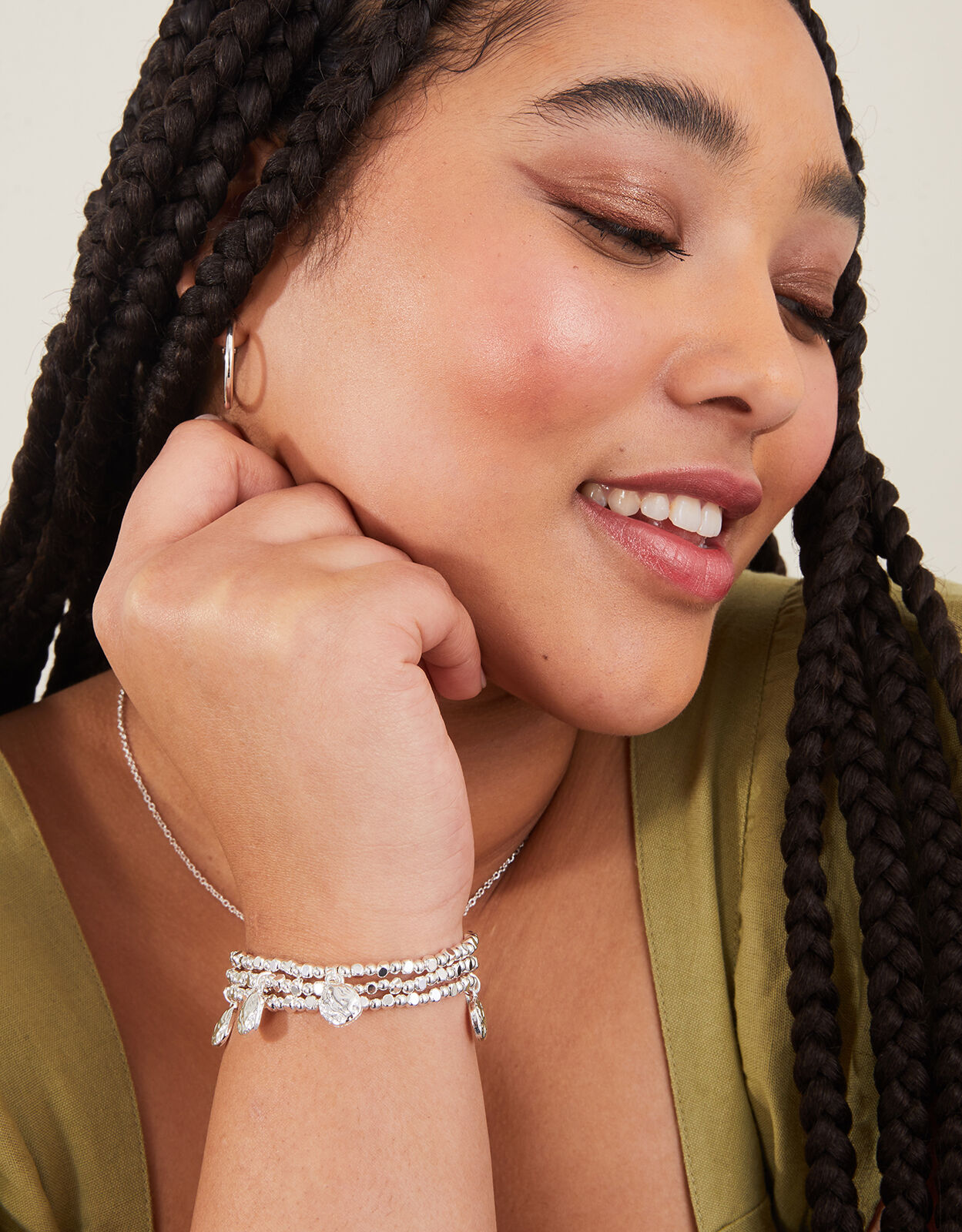 Hammered Metal Stretch Bracelets Set of Three