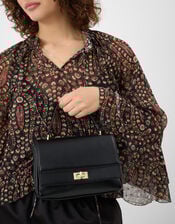 Twist Lock Chain Strap Handbag, Black (BLACK), large