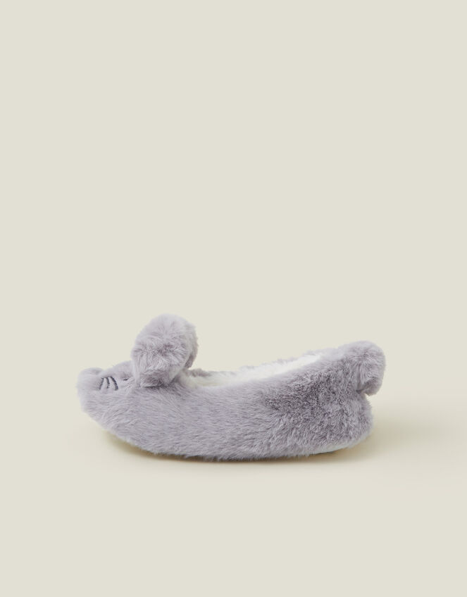 Girls Faux Fur Bunny Ballerina Slippers, Grey (GREY), large