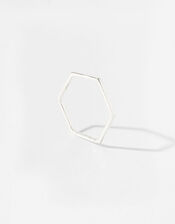 Sterling Silver Hexagon Band Ring, Silver (ST SILVER), large