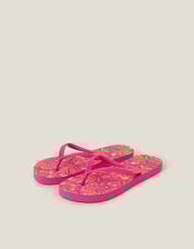 Ornate Floral Print Flip Flops, Pink (PINK), large