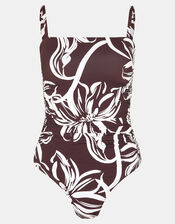 Floral Print Swimsuit, Brown (BROWN), large