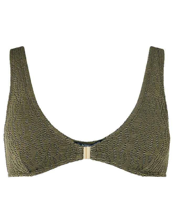 Front Clip Textured Bikini Top, Green (KHAKI), large