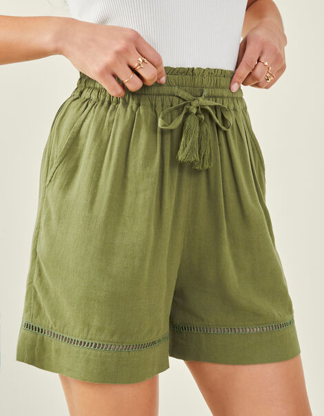 Longline Embroidered Shorts, Green (KHAKI), large