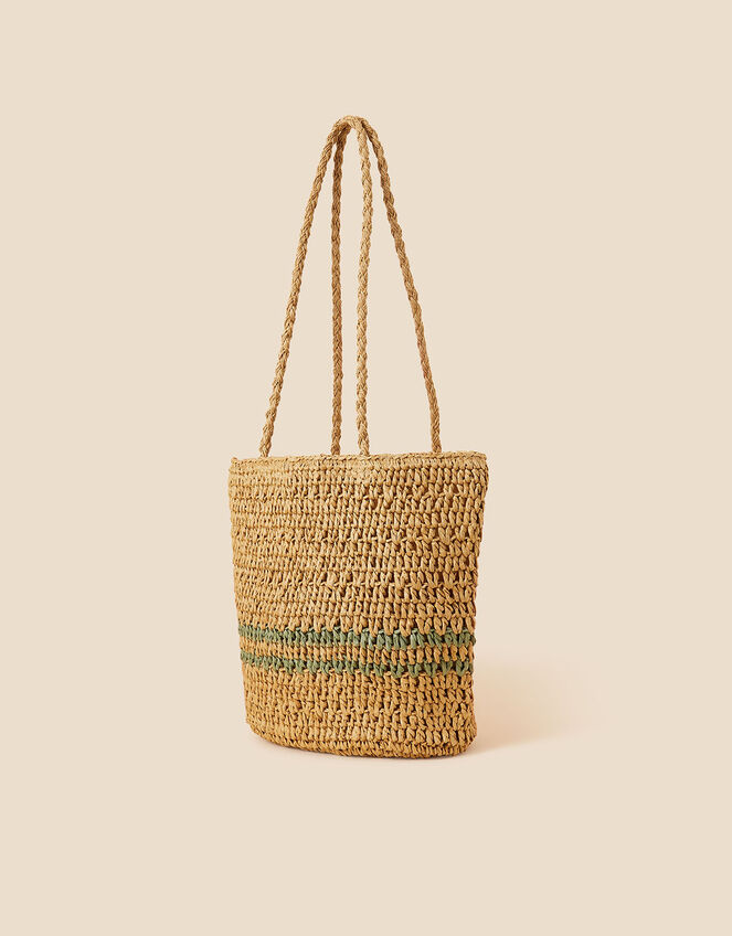 Stripe Raffia Shoulder Bag, , large