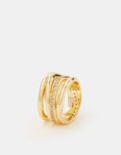 14ct Gold-Plated Pavé Molten Stack Ring, Gold (GOLD), large