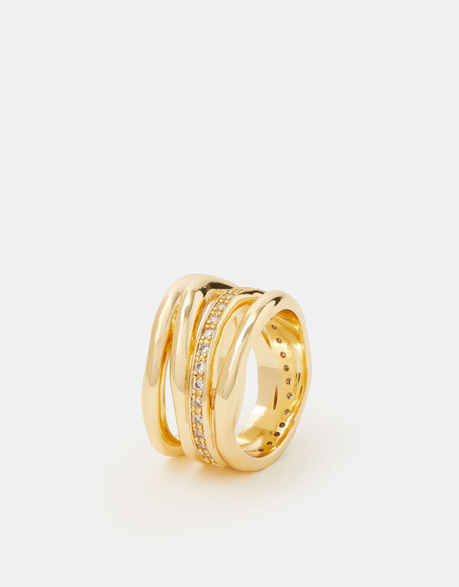 14ct Gold-Plated Pavé Molten Stack Ring, Gold (GOLD), large