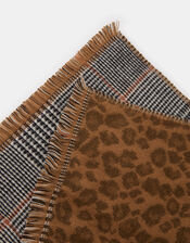 Leopard Print Check Reversible Scarf, , large