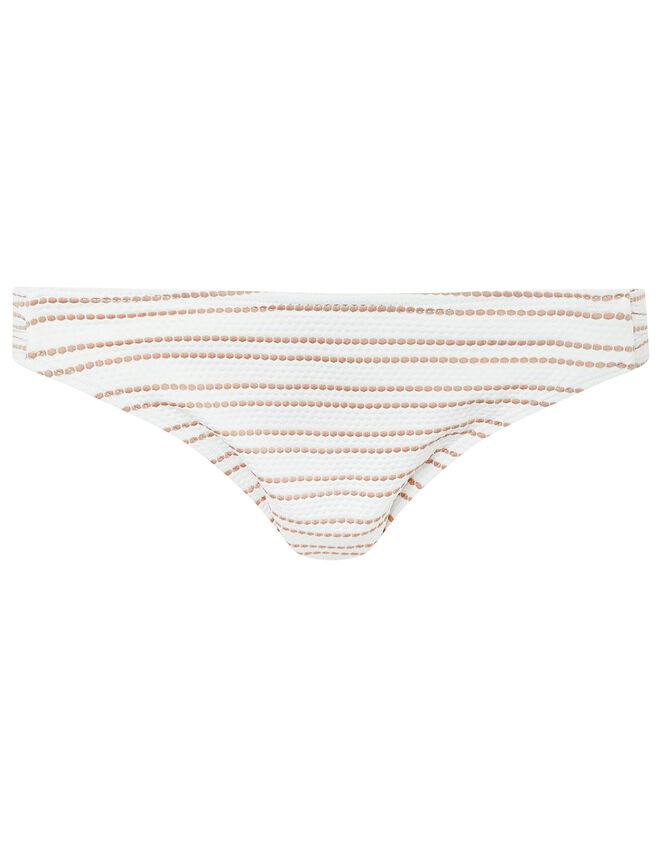 Textured Bikini Briefs with Striped Print, White (WHITE), large