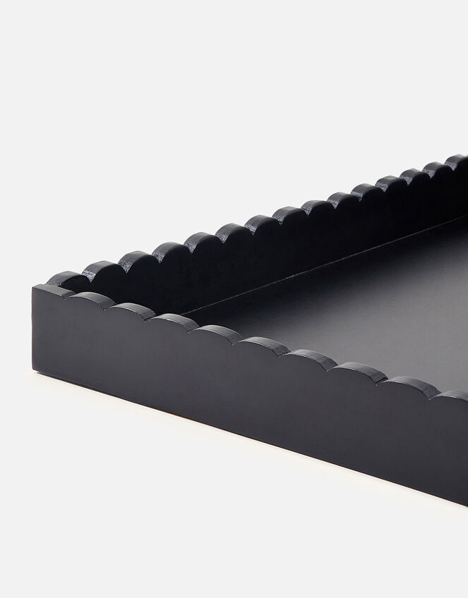 Large Wood Scallop Tray, Black (BLACK), large