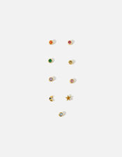 14ct Gold-Plated Rainbow Earring 9 Pack, , large
