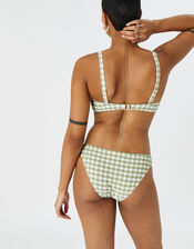 Gingham Ruched Bikini Briefs, Green (KHAKI), large