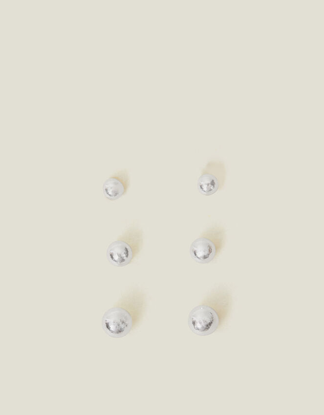 3-Pack Sterling Silver Ball Stud Earrings, , large