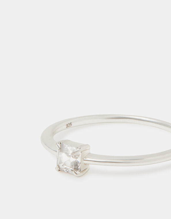 Sterling Silver Princess Cut Ring, Silver (ST SILVER), large