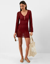 Knit Mini Beach Dress, Red (BURGUNDY), large