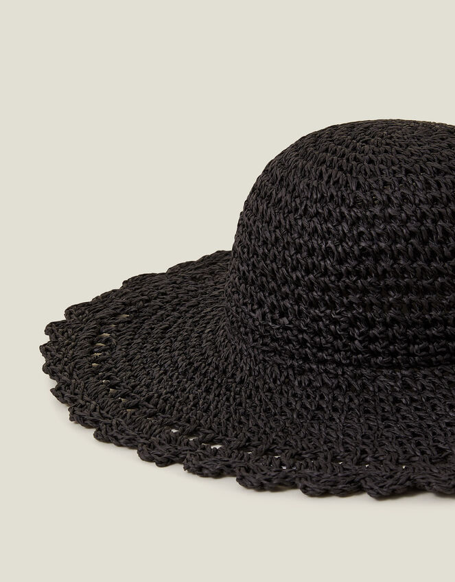 Scallop Floppy Straw Sun Hat, , large