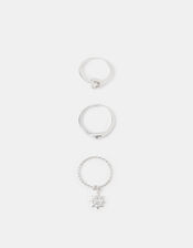 3-Pack Sun Charm Rings, Silver (SILVER), large