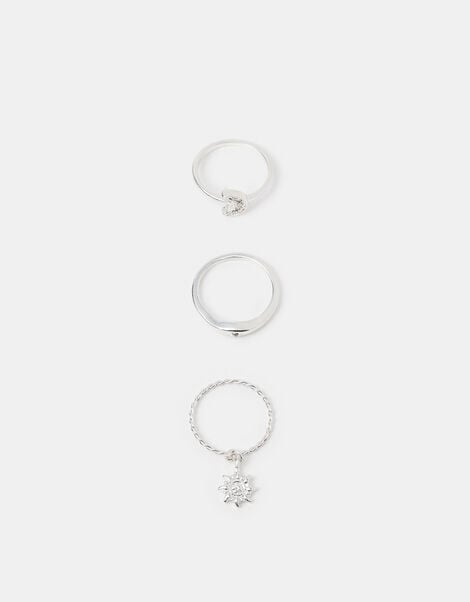 3-Pack Sun Charm Rings, Silver (SILVER), large