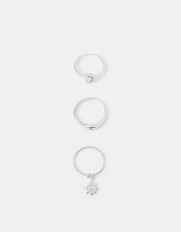 3-Pack Sun Charm Rings, Silver (SILVER), large