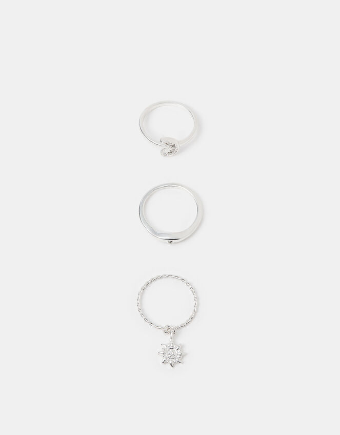 3-Pack Sun Charm Rings, Silver (SILVER), large