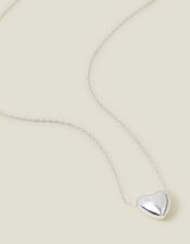 Sterling Silver-Plated Puff Heart Pendant, , large