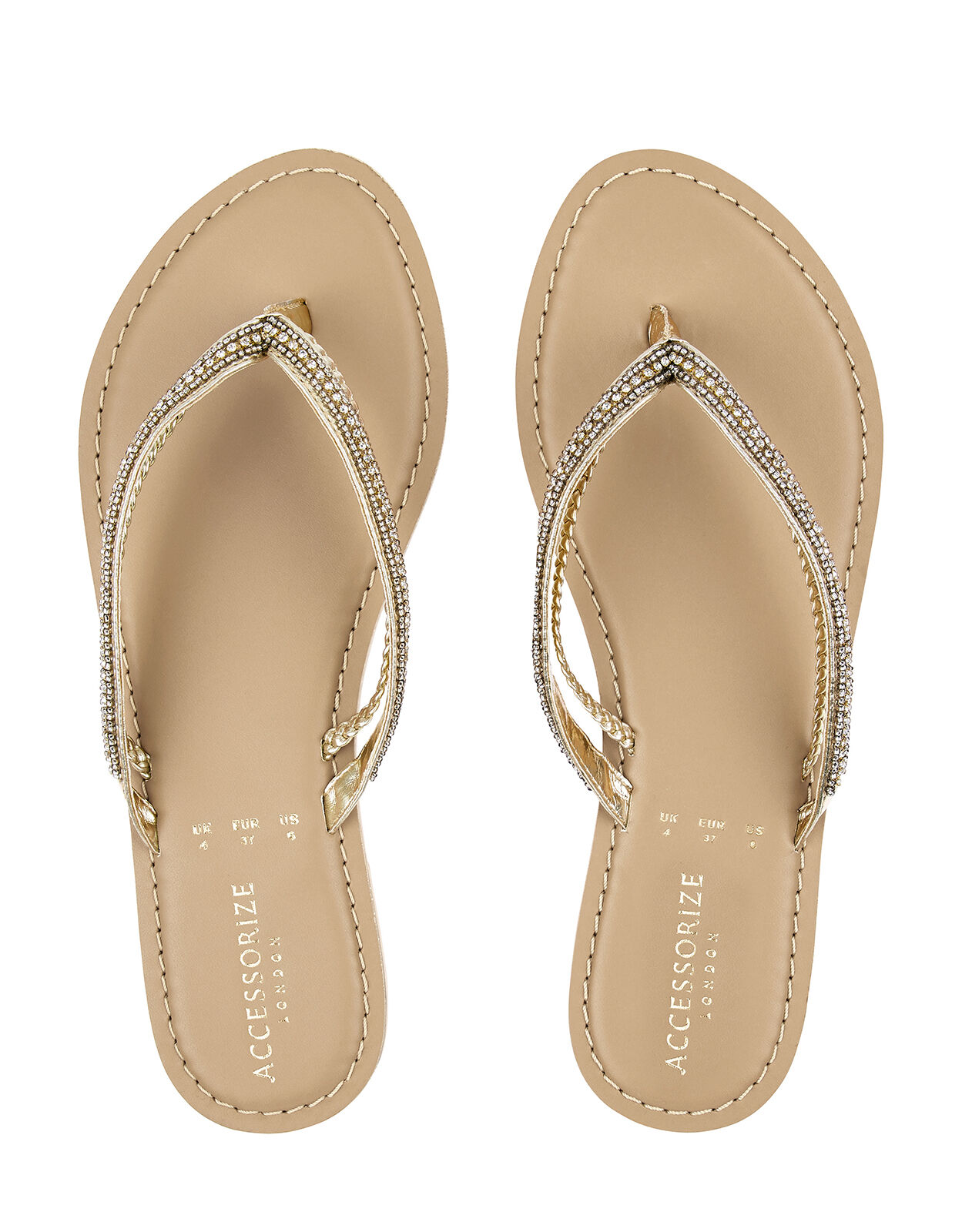 Gold diamante flip deals flops