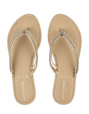 Danielle Double Strap Embellished Flip Flops, Gold (GOLD), large