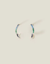 Sterling Silver-Plated Stone Hoop Earrings, , large