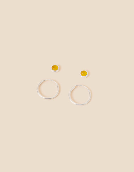 Sterling Silver Healing Stone Yellow Quartz Earrings Set of Two, , large