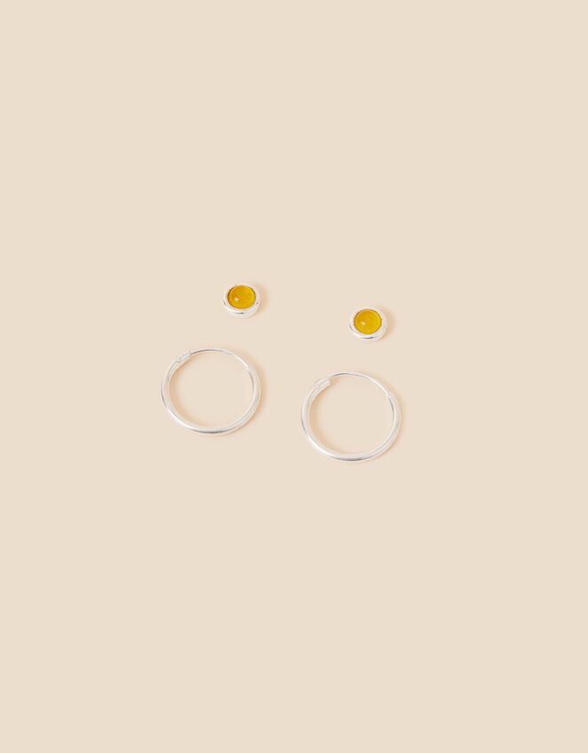 Sterling Silver Healing Stone Yellow Quartz Earrings Set of Two, , large
