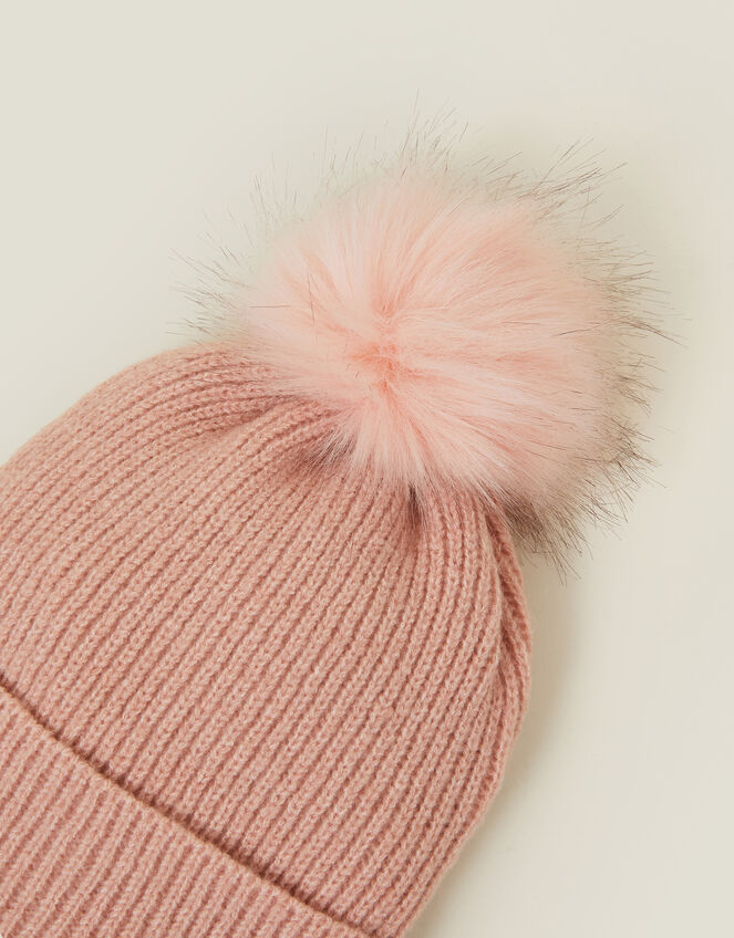 Knit Pom-Pom Beanie , Pink (PALE PINK), large