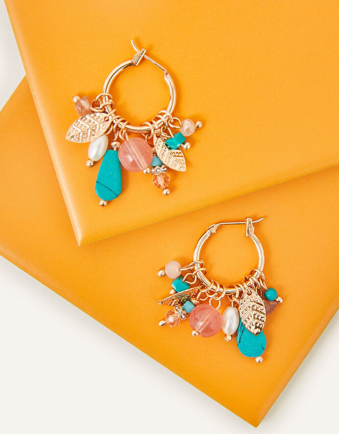 Beaded Pearl Leaf Hoop Earrings, , large
