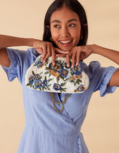 Floral Hand-Embellished Clip Frame Clutch, , large
