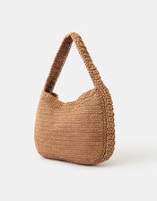 Slouchy Raffia Flower Bag, , large